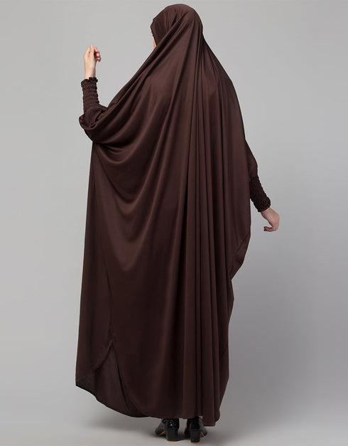 Muslimah Smoking Sleeve Tie at Back Ready To Wear Instant Full Size Jeresy JiIbab Front View